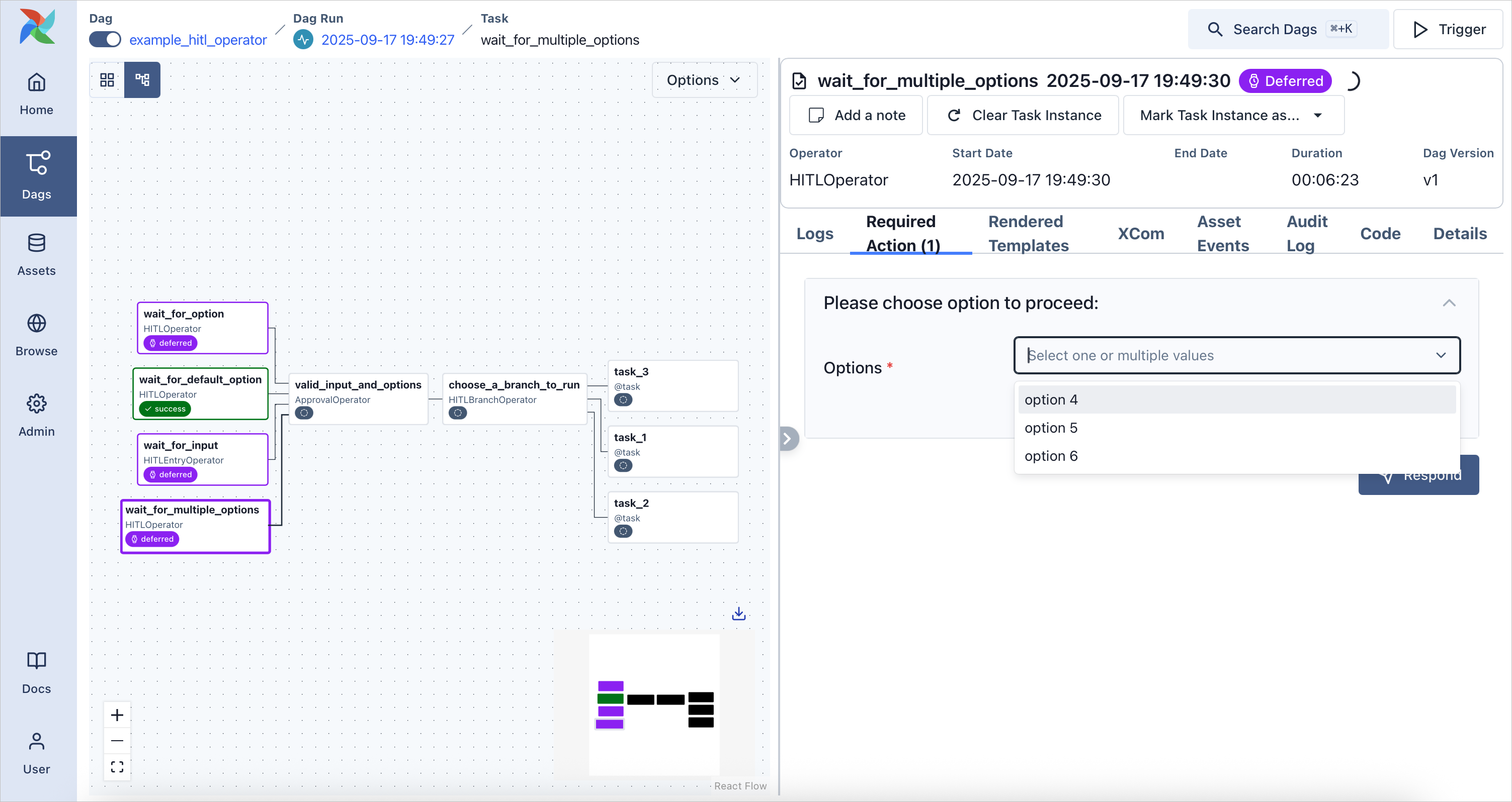 Demo HITL task instance waiting for multiple options